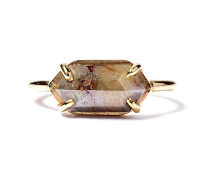 Isabella | 2.25ct Salt and Pepper Diamond Elongated Hexagon Engagement Ring 14k Yellow Gold - MTD