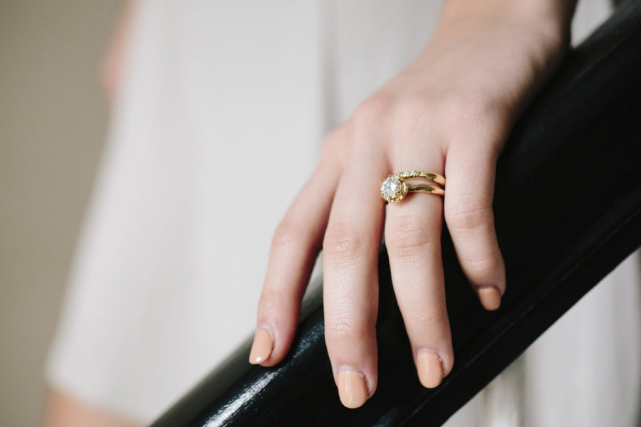Leo | Moissanite Hammered Gold Engagement Ring Set - Melissa Tyson Designs
