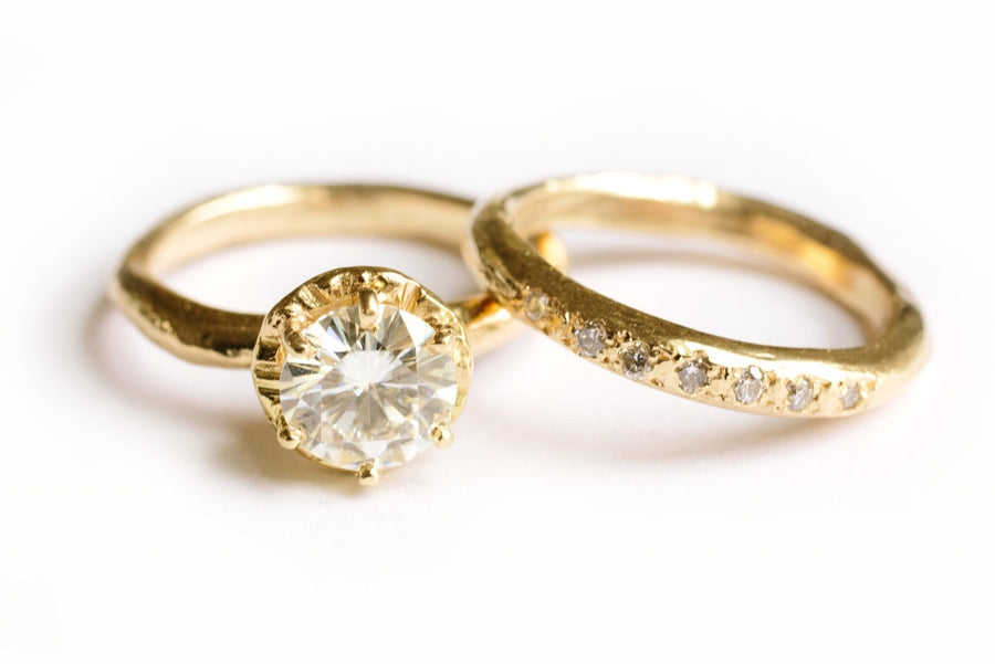 Hammered gold engagement on sale ring