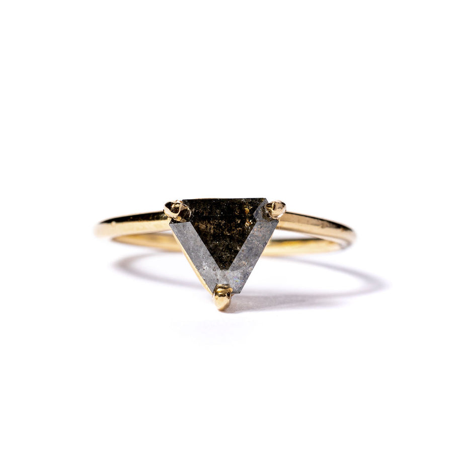 Lila | 2.5ct Trillion Salt and Pepper Diamond Engagement Ring 14k Yellow Gold - MTD