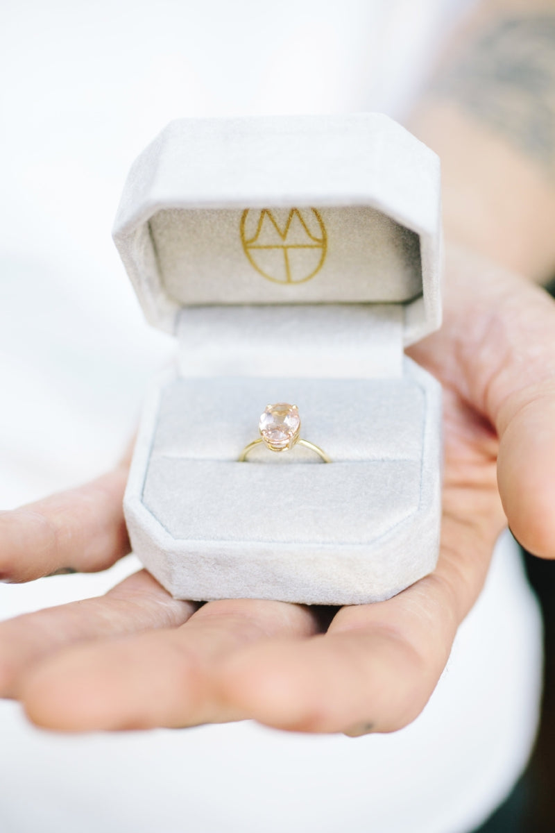 Amanda | Oval Morganite 14k Gold Thin Engagement Ring - Melissa Tyson Designs