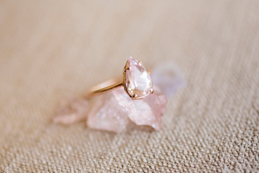 Pink Morganite - Aqua Marine oval halo engagement ring