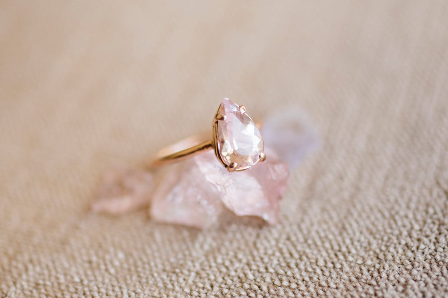 Pretty in Pink | Pear Pink Morganite Engagement Ring in 14k Rose Gold - Melissa Tyson Designs