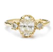 Coco In Diamonds Oval 3 Stone Engagement Ring Hammered Halo - MTD