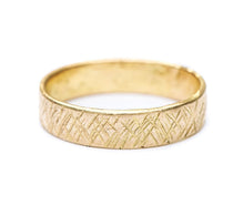 Crisscross Hammered Texture Mens Wedding Band 14k Recycled Gold - MTD