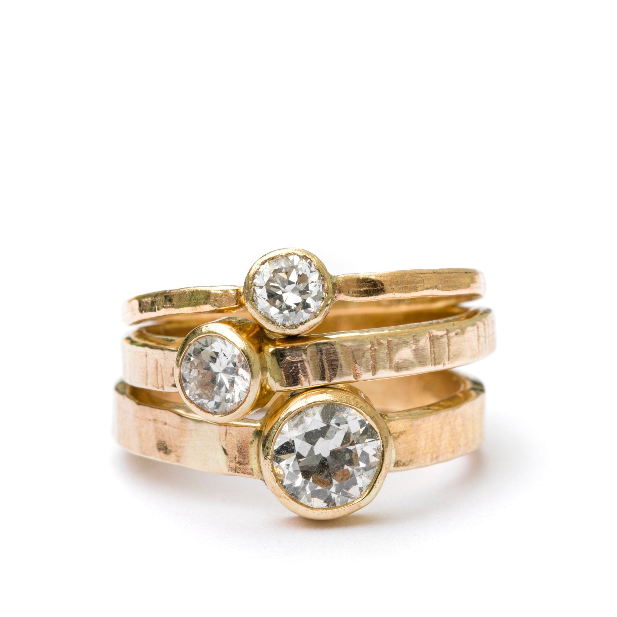 Corina Old Mine Cut Diamond Bezel Setting Hammered Wide Band Engagement Ring - MTD