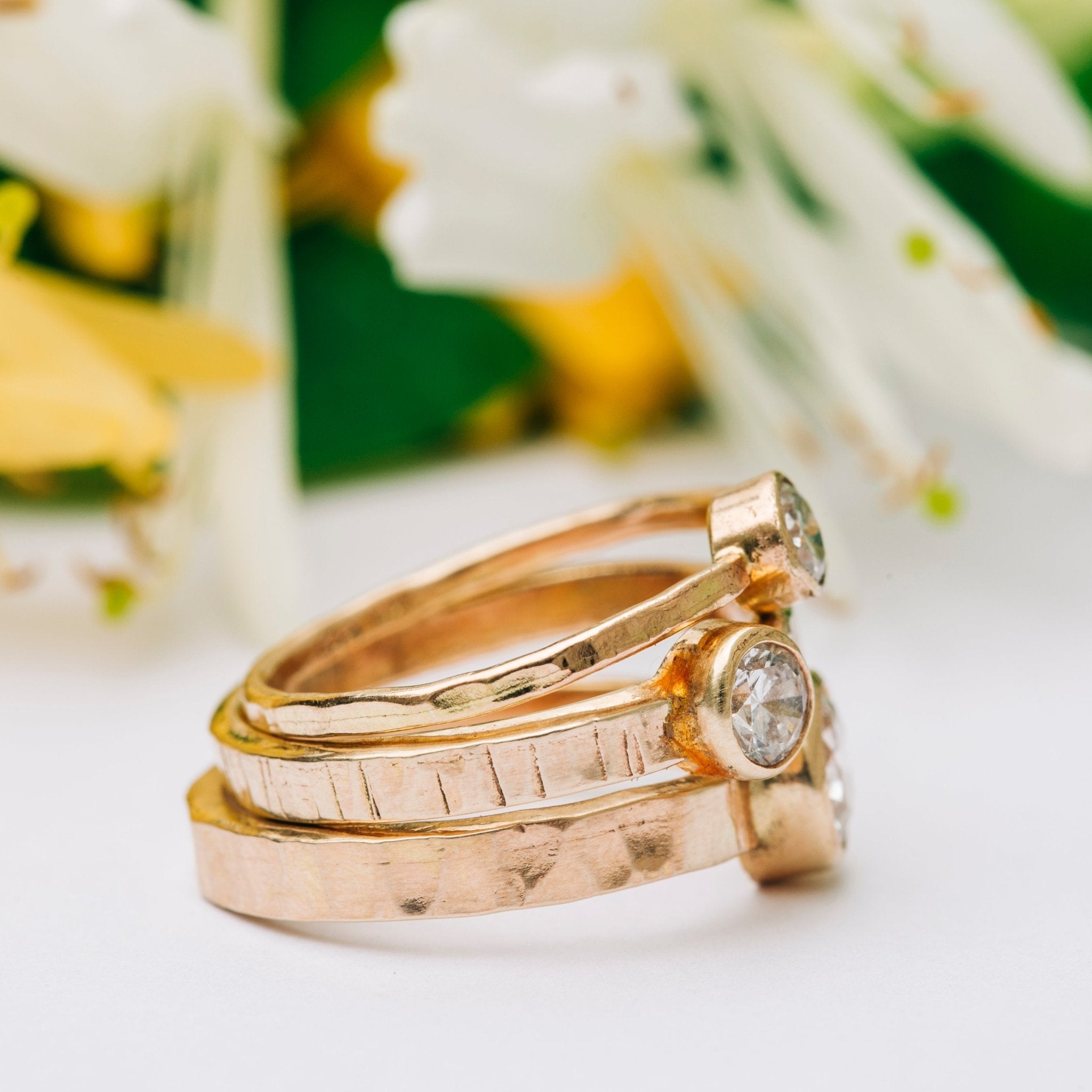 Corina Old Mine Cut Diamond Bezel Setting Hammered Wide Band Engagement Ring - MTD