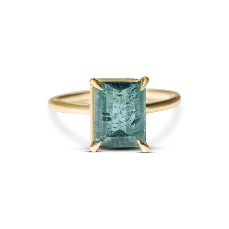 Teal Tourmaline 2.75ct Emerald Cut Ring with Claw Prongs - MTD