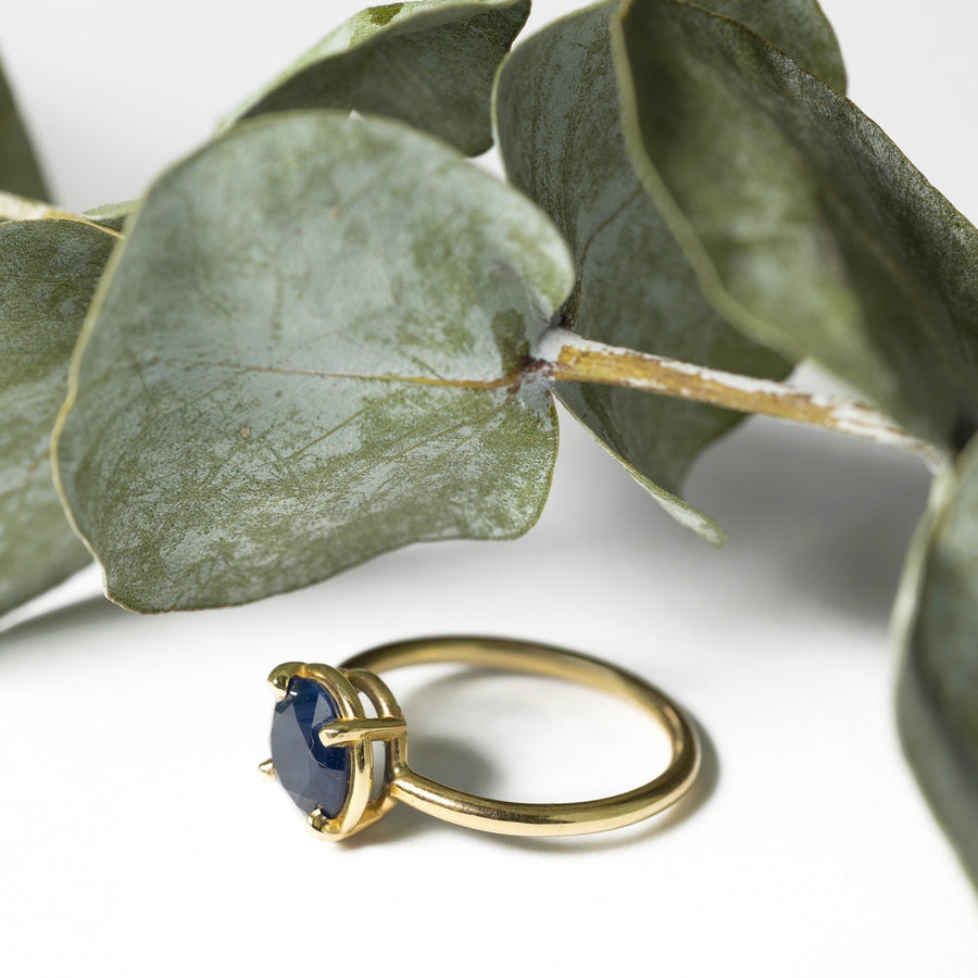 Deep Waters 2ct Round Sapphire Ring in Halo Setting - MTD