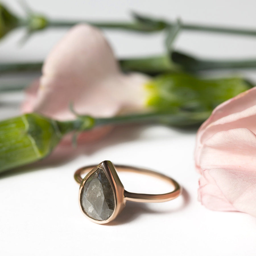 Amaryllis | Pear Gray Diamond in 14k Rose Gold Bezel Engagement Ring - MTD