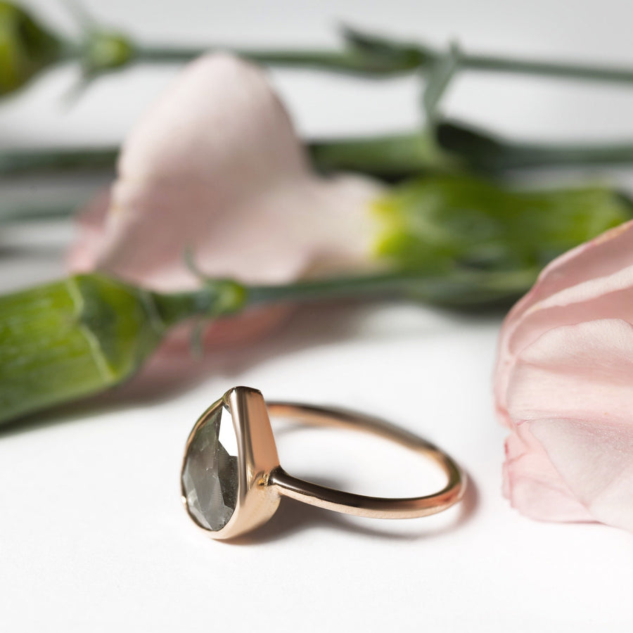Amaryllis | Pear Gray Diamond in 14k Rose Gold Bezel Engagement Ring - MTD