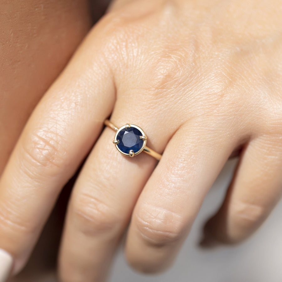 Deep Waters 2ct Round Sapphire Ring in Halo Setting - MTD
