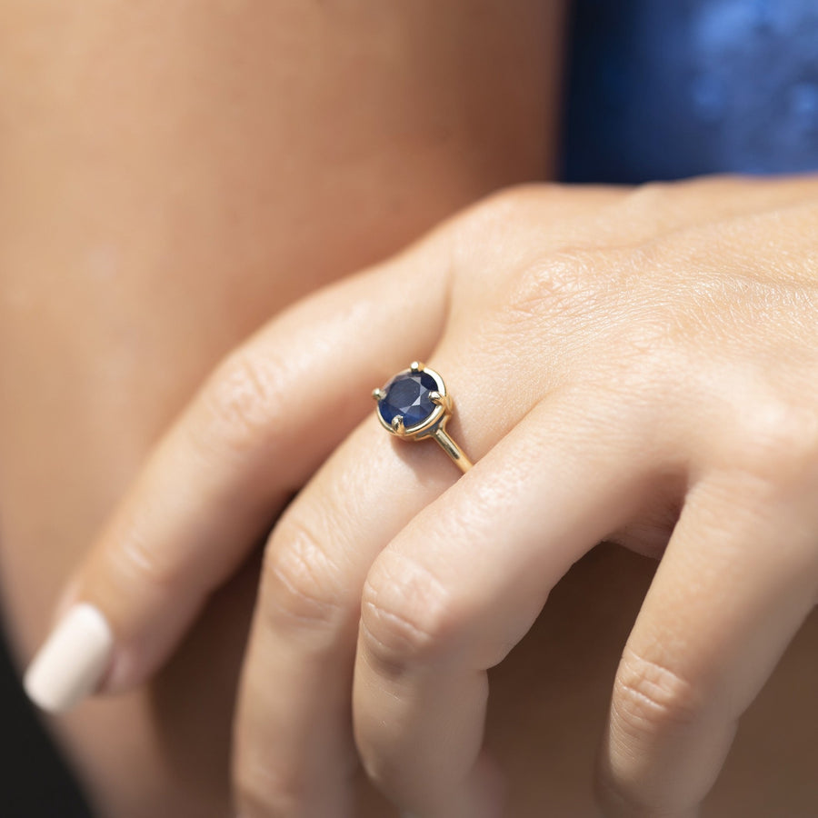 Deep Waters 2ct Round Sapphire Ring in Halo Setting - MTD