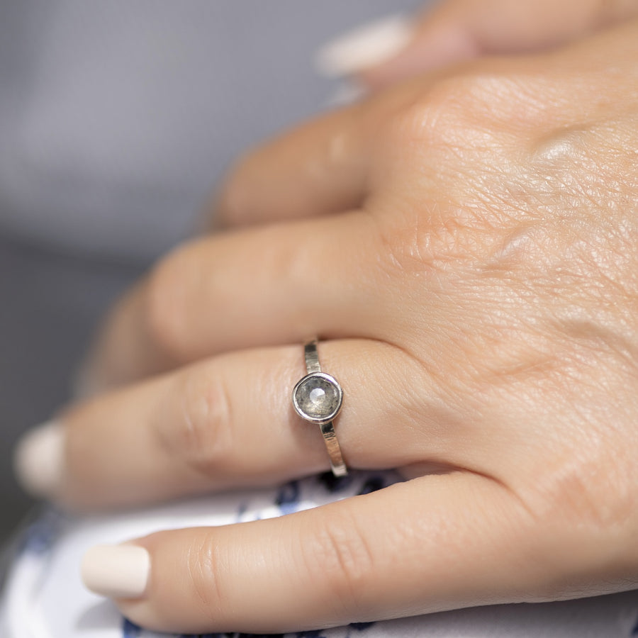 Dot Salt and Pepper Diamond Engagement Ring 14k White Gold - MTD
