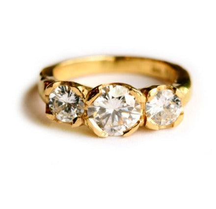 Three Stone Moissanite Engagement Ring | 18k Gold Engagement Ring - Melissa Tyson Designs