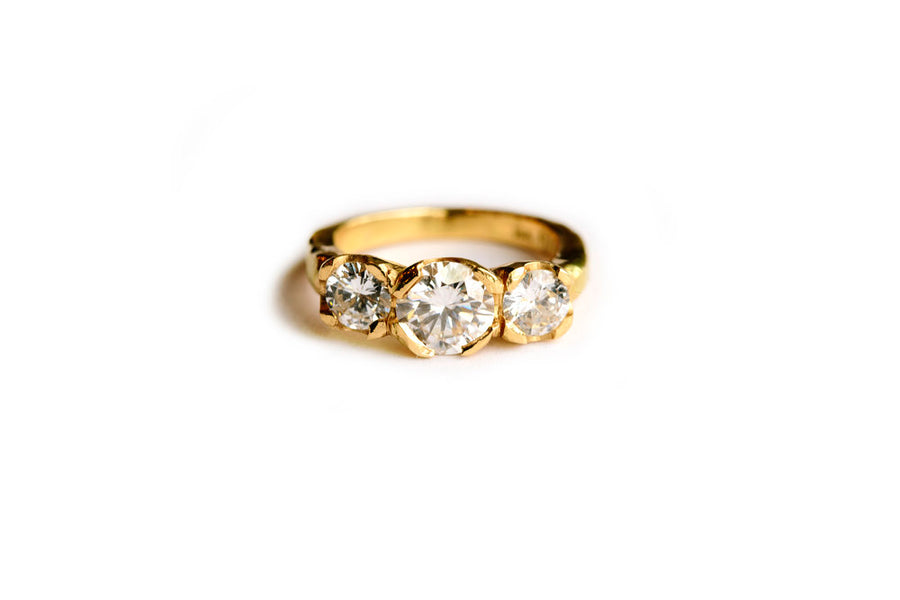 Three Stone Moissanite Engagement Ring | 18k Gold Engagement Ring - Melissa Tyson Designs