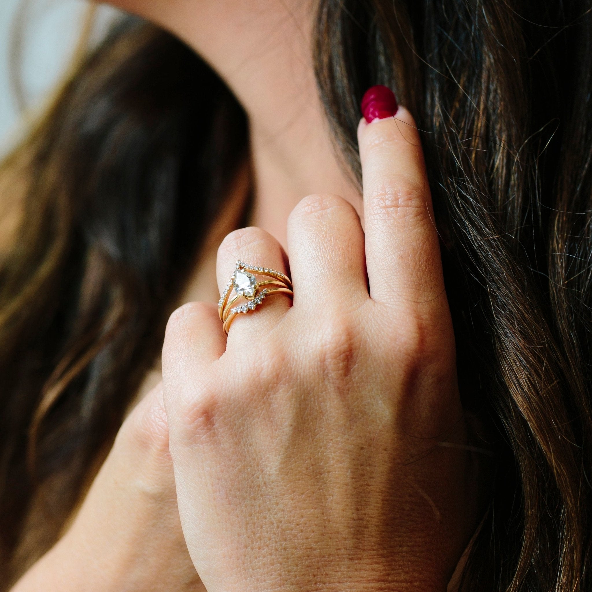 Tiara | Curved Diamond and Recycled Gold Wedding Band - MTD