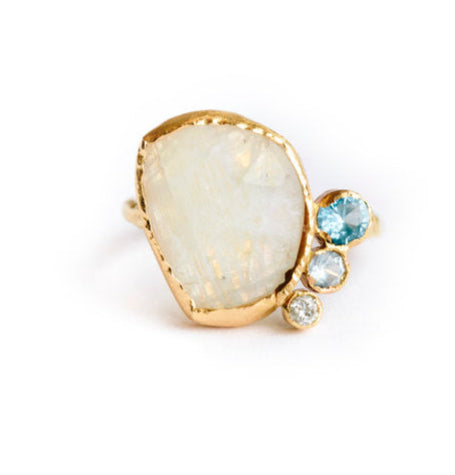 Reflecting Pool Moonstone| Organic Blue Gemstone Engagement Ring - Melissa Tyson Designs