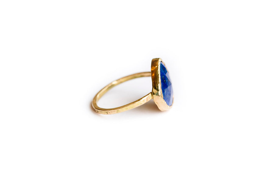 Lapis Dreams | Rose Cut Lapis Lazuli Hammered 14k Gold Engagement Ring - Melissa Tyson Designs