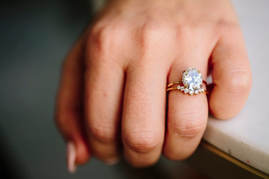 Seline Moissanite Engagement Ring and Diamond Wedding Band - Melissa Tyson Designs