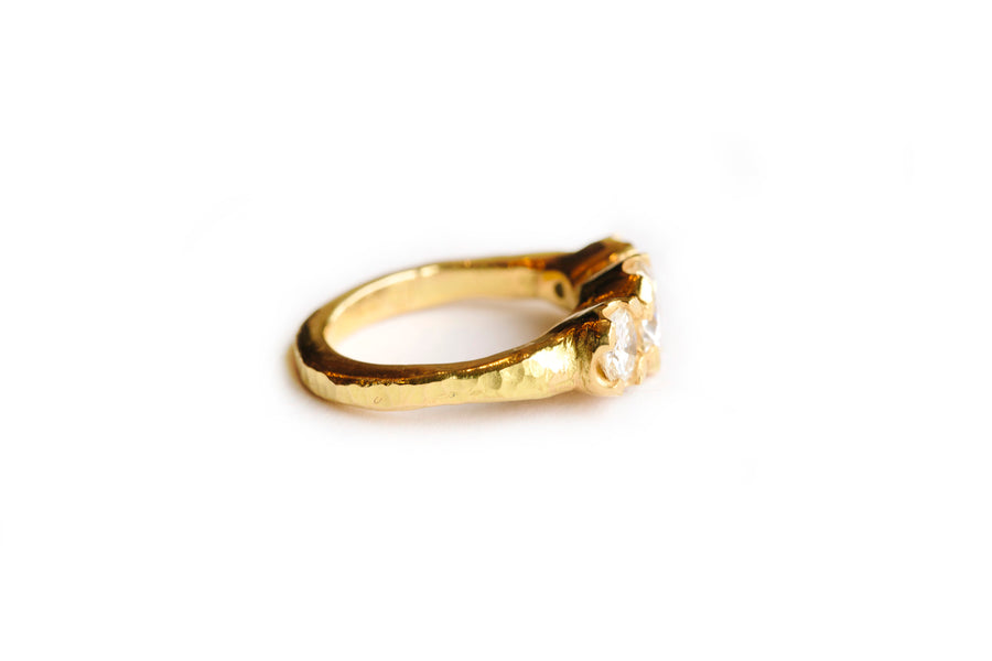 Three Stone Moissanite Engagement Ring | 18k Gold Engagement Ring - Melissa Tyson Designs