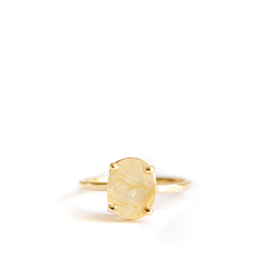 Wisp 3 Golden Rutilated Quartz | Oval Rutilated Quartz Engagement Ring Hammered Gold - Melissa Tyson Designs