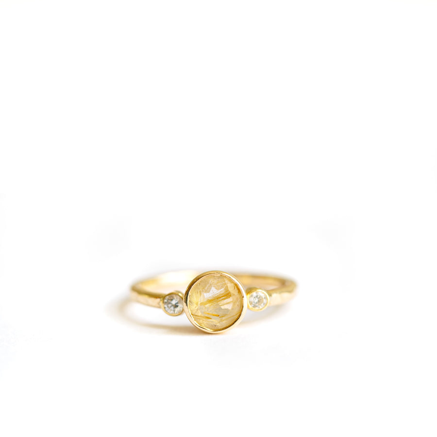 Sunrise Wisp With Diamonds | Three Stone Engagement Ring with Rutilated Quartz and Diamonds - Melissa Tyson Designs