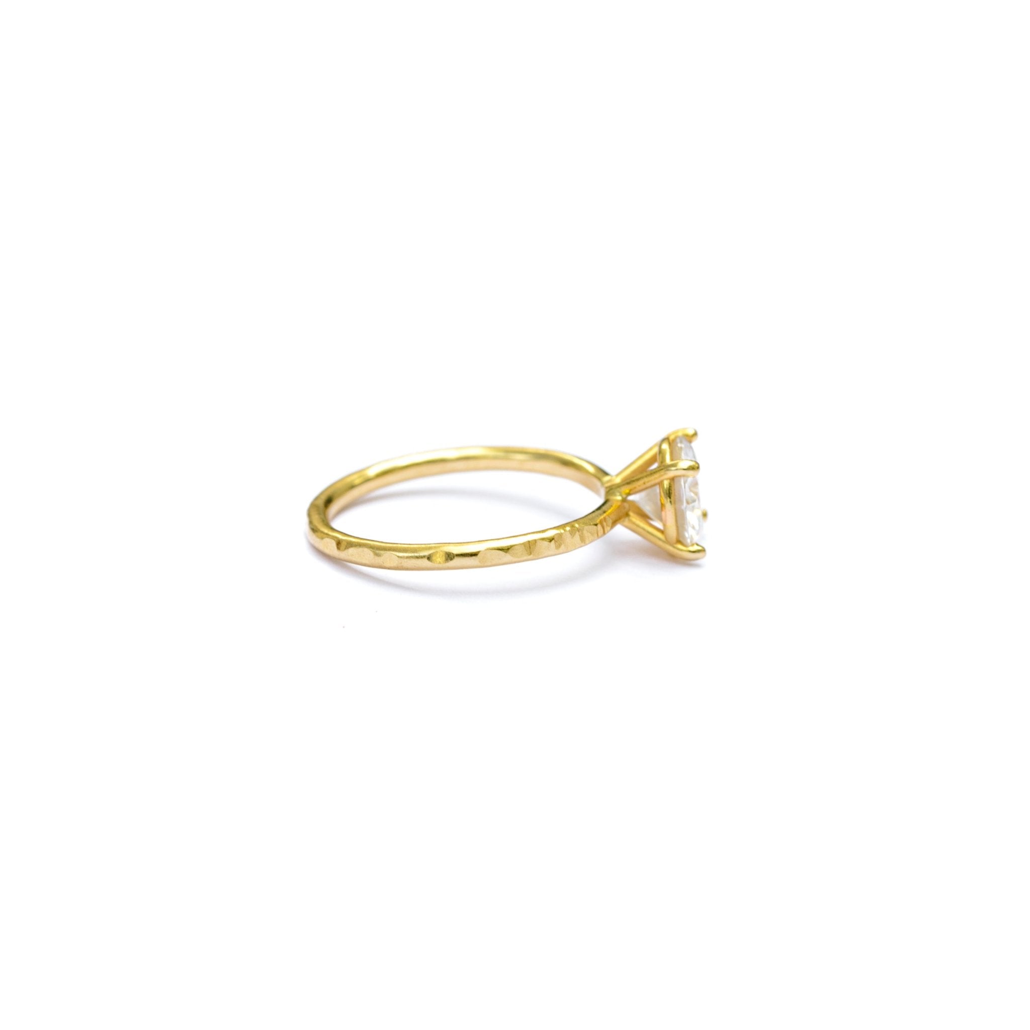 Taylor Hammered | Round Moissanite Solitaire Engagement Ring Hammered 14k Thin Gold Band - MTD
