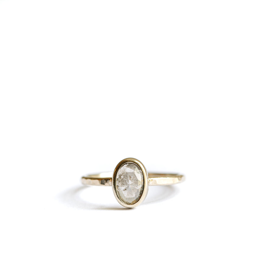 Salt and Pepper Oval Engagement Ring in Natural 14k Hammered White Gold - Melissa Tyson Designs