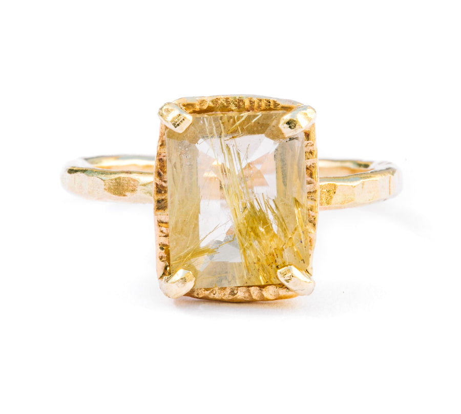 Hammered Halo Rectangle Rutilated Quartz - Melissa Tyson Designs