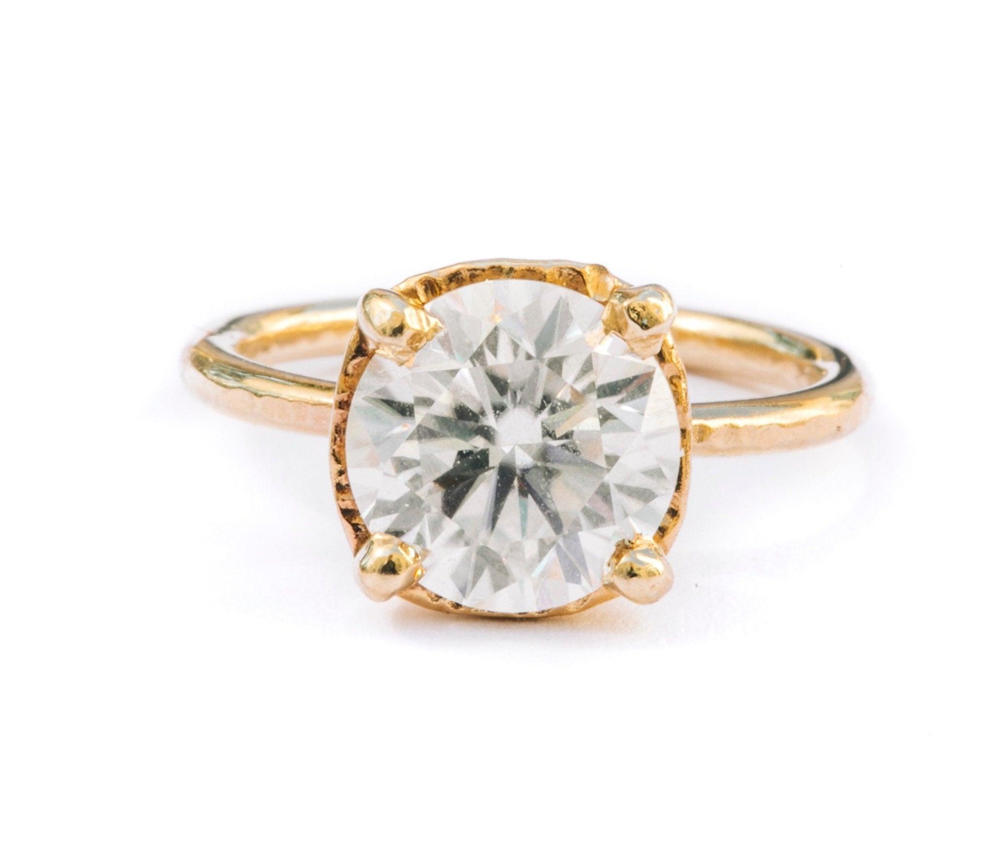 Illusion 2ct Moissanite Engagement Ring Hammered Halo Setting - MTD