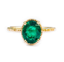 Emerald Oval Engagement Ring Hammered Halo & Thin Gold Hammered Band - MTD