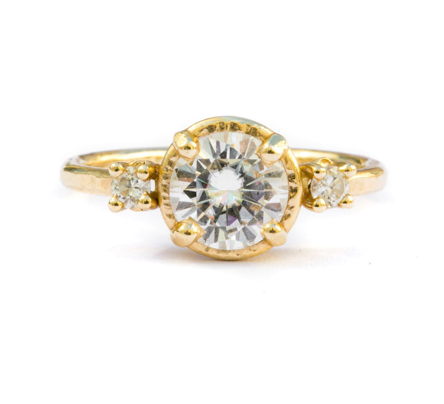 Megan Three Stone Moissanite in Round - Melissa Tyson Designs