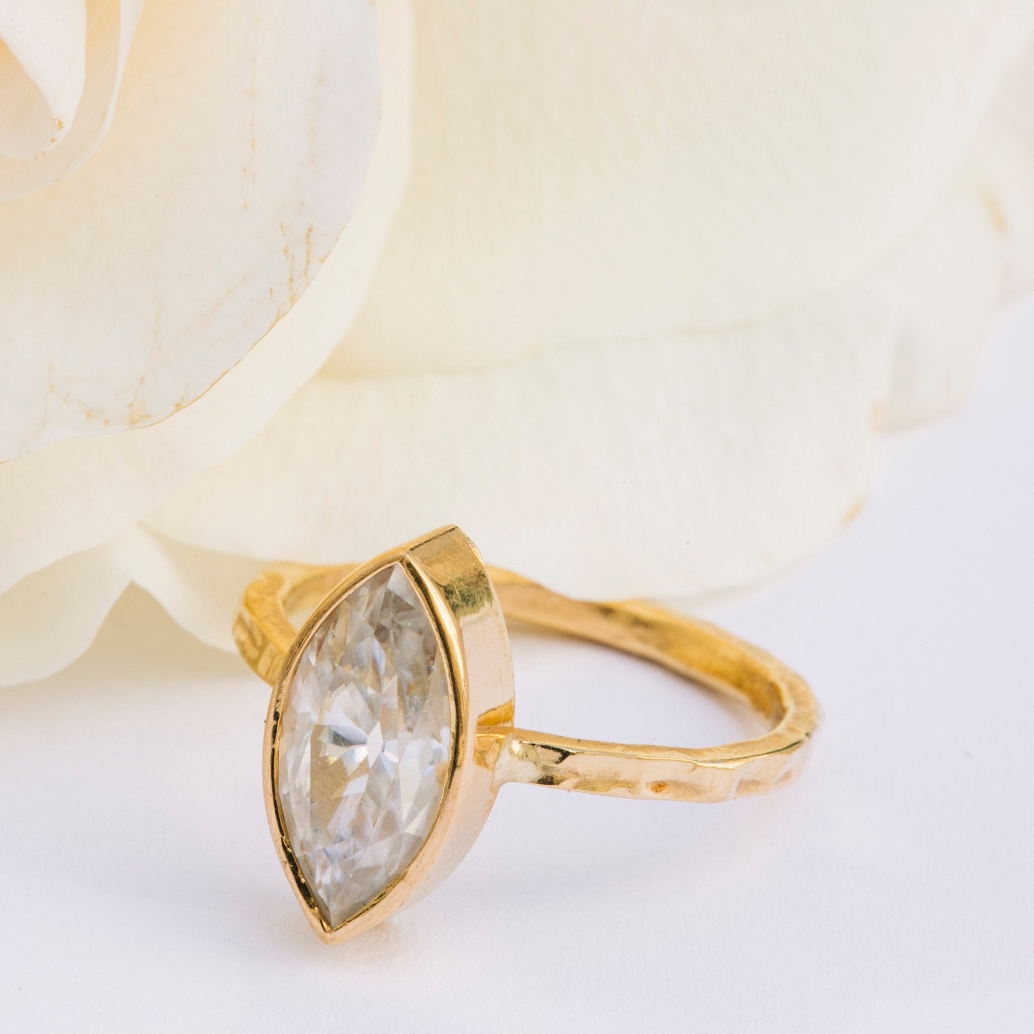 Leah Moissanite Marquise Hammered Engagement Ring - MTD