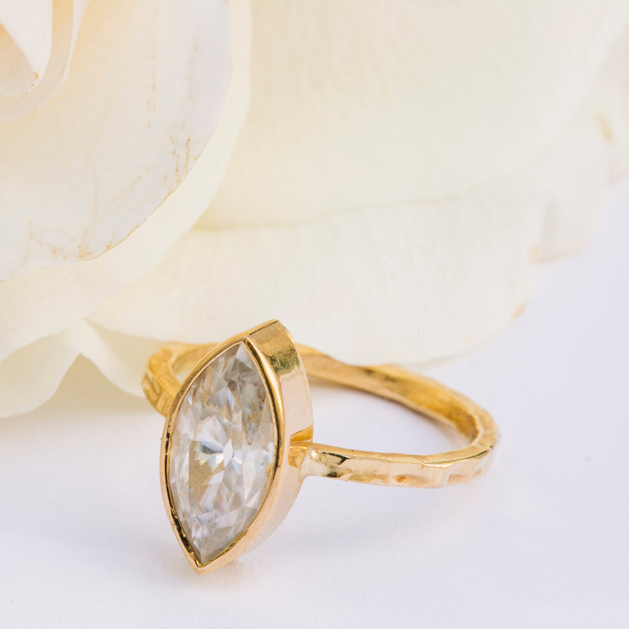 Marquise Hammered Engagement Ring - Melissa Tyson Designs
