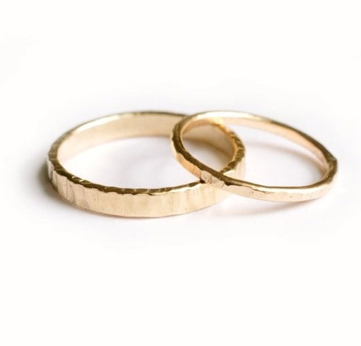 Skinny Bark | Gold Wedding Band Set - Melissa Tyson Designs