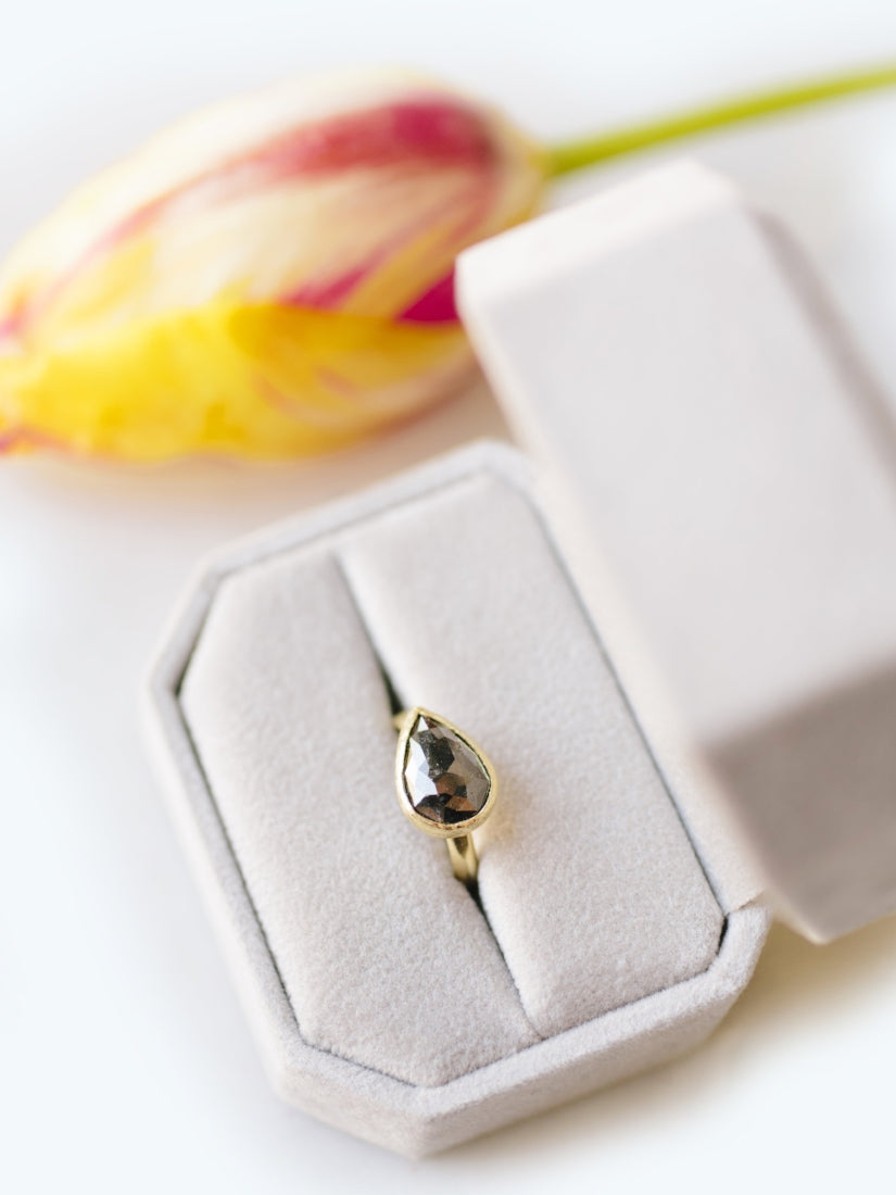 Freesia | Gray Rose Cut Pear Diamond Engagement Ring - Melissa Tyson Designs