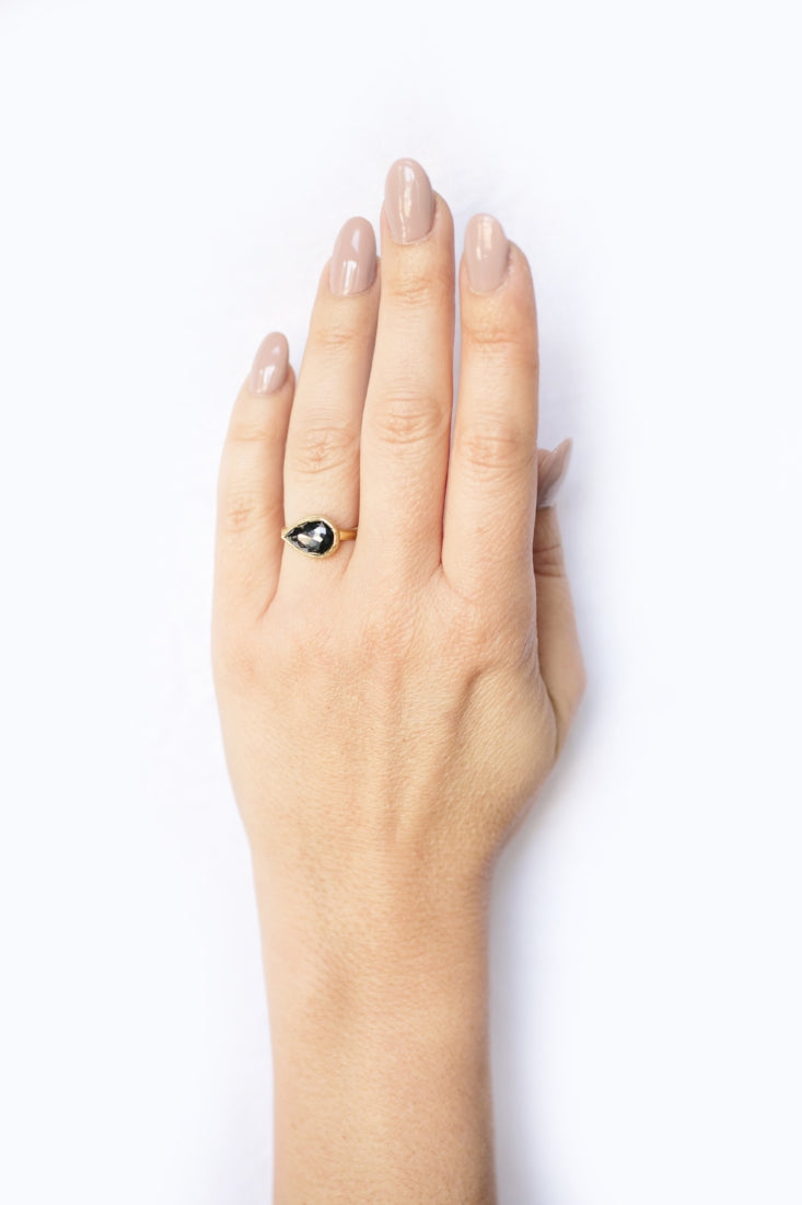 Freesia | Gray Rose Cut Pear Diamond Engagement Ring - Melissa Tyson Designs