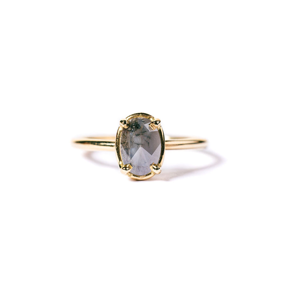 Margaret | 1ct Oval Salt and Pepper Diamond Engagement Ring 14k Yellow Gold - MTD