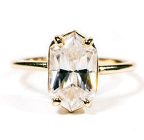 Ready to Ship Loretta Elongated Hexagon Antique Moissanite Engagement Ring - MTD