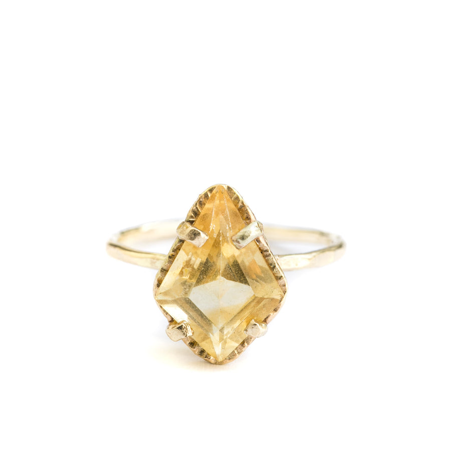 Yellow Kite | Citrine Kite Cut Hammered Halo Ring - MTD