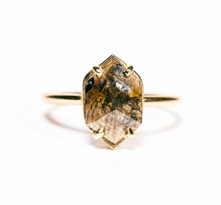 Donella Elongated Hexagon Salt and Pepper Diamond Ring - MTD