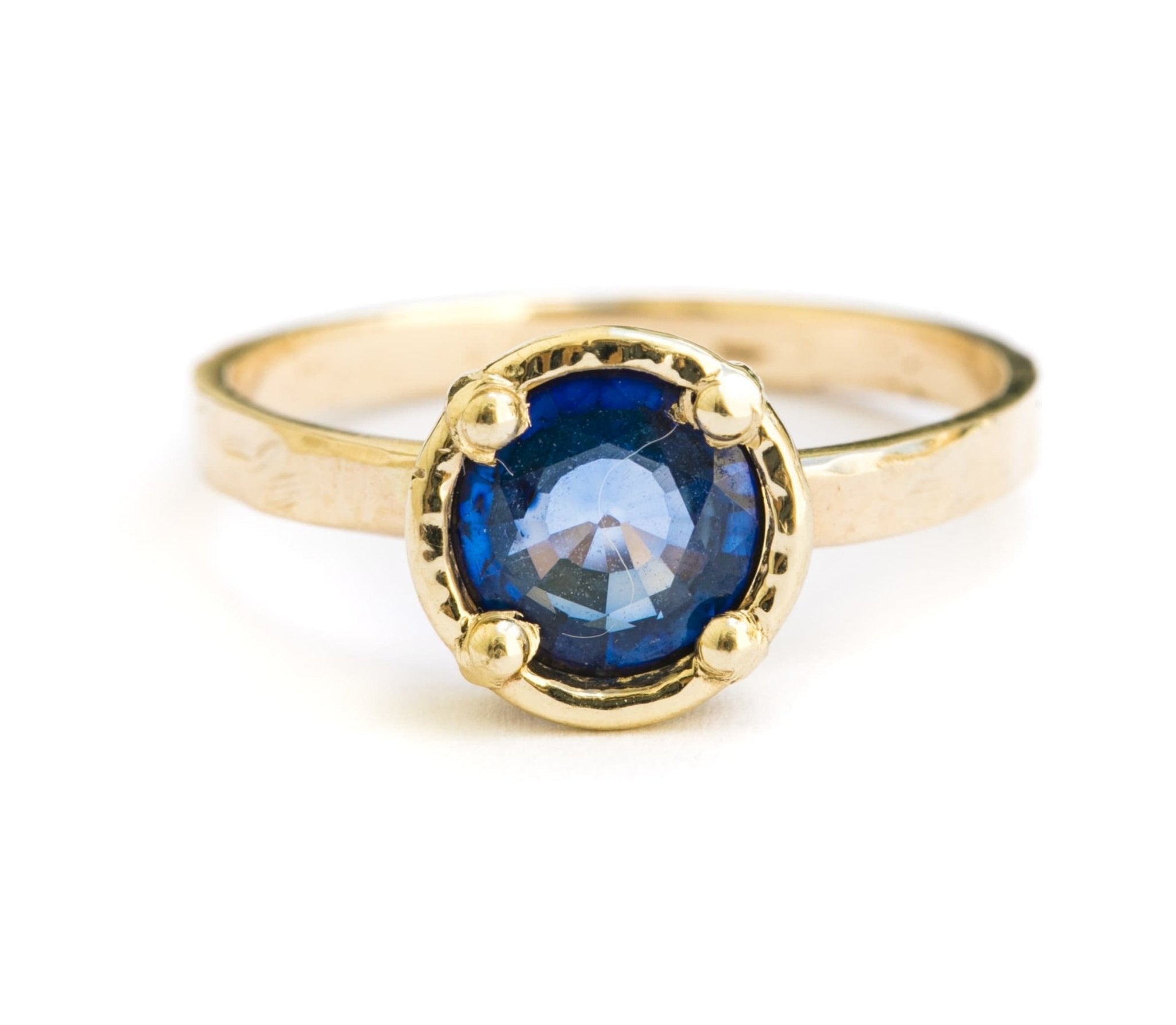 Deep Pools Thai Blue Sapphire Engagement Ring Hammered Band - MTD
