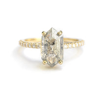 Sabrina | Elongated Hexagon Salt and Pepper Diamond Engagement Ring Pave Diamond Band - MTD