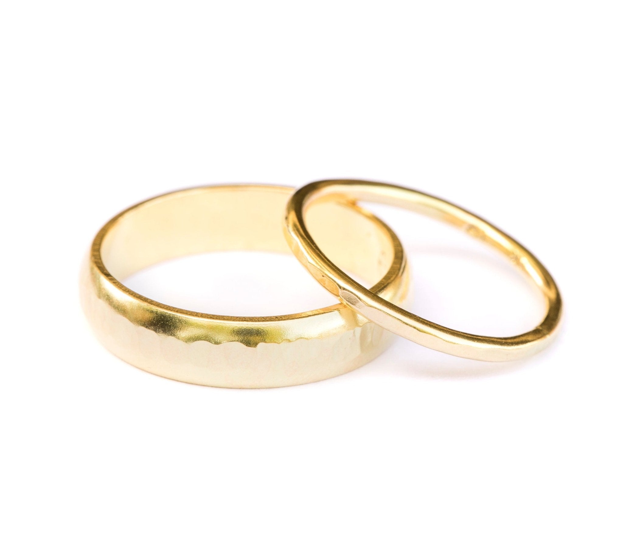 Bright Light Hammered Wedding Band Set - MTD