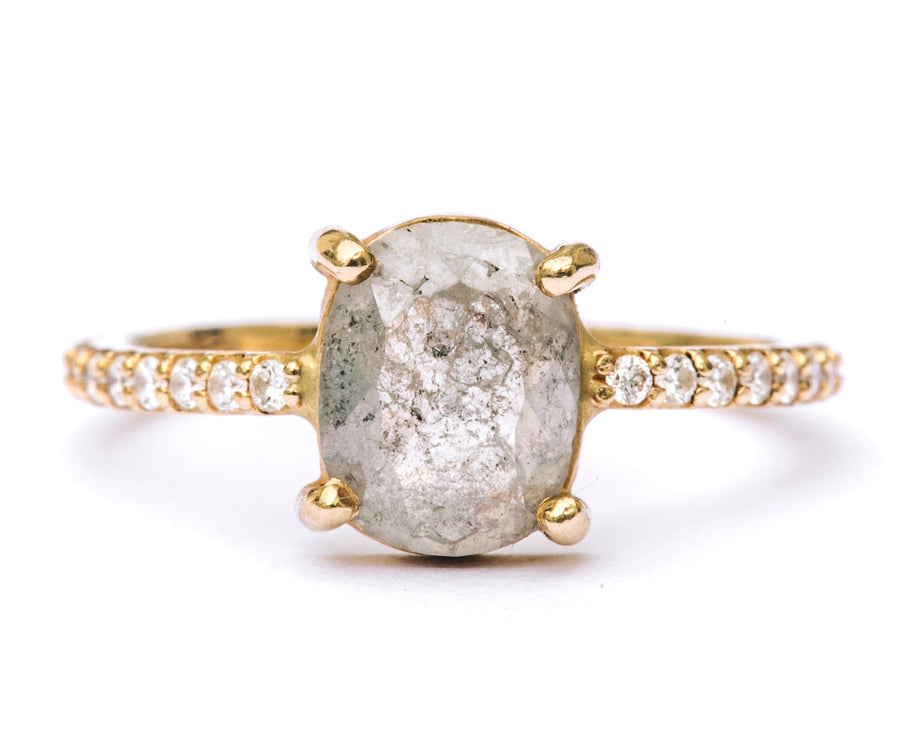 Salt and Pepper Oval on Pave Diamond Band - Melissa Tyson Designs