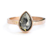 Zoe | Salt and Pepper Pear Diamond Engagement Ring Hammered 14k Rose Gold - MTD