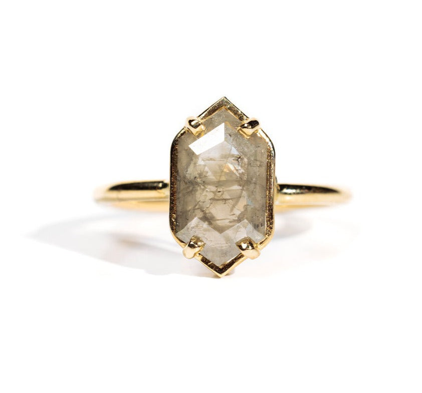 Constance Elongated Hexagon Salt and Pepper Diamond Engagement Ring - MTD