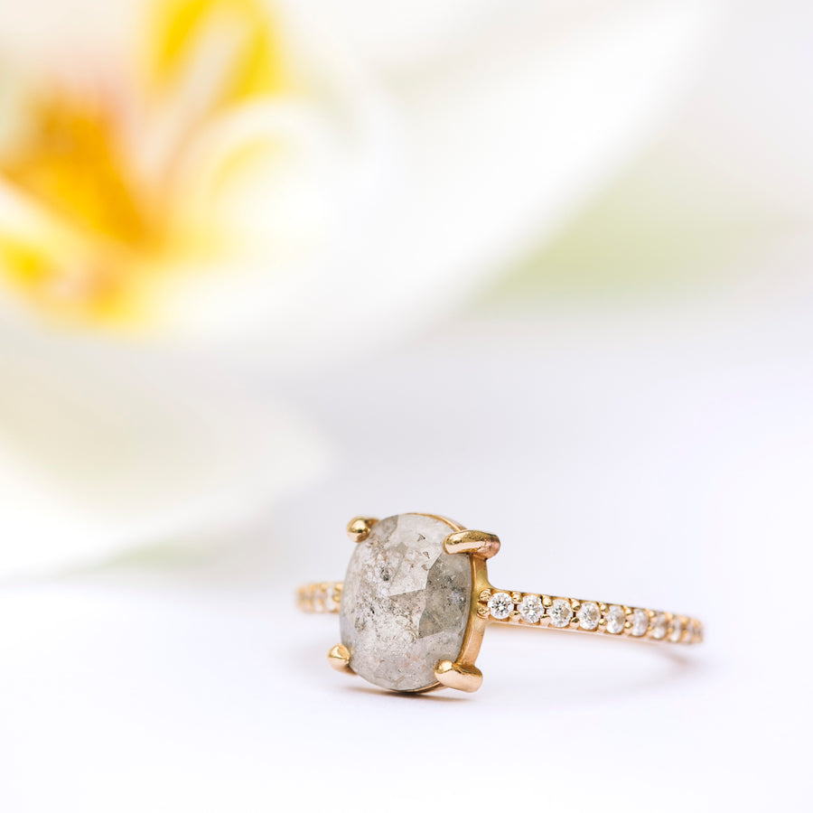 Salt and Pepper Oval on Pave Diamond Band - Melissa Tyson Designs