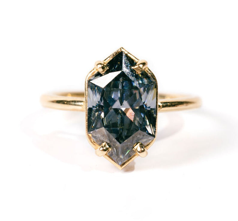 Josephine in Fancy Gray | Moissanite Elongated Hexagon Engagement Ring - MTD